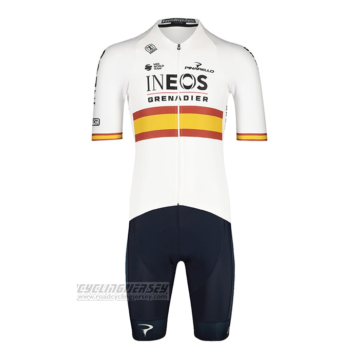 2022 Cycling Jersey Spain Champion Ineos White Red Short Sleeve and Bib Short